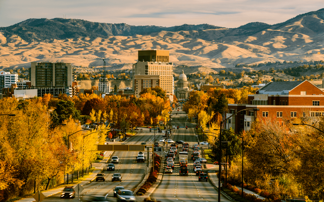 Scenic view of Boise, Idaho during fall with mountains in the background.