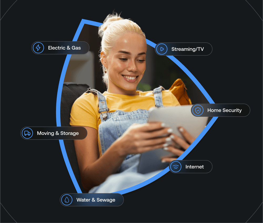 man looking at phone with network graphic behind him